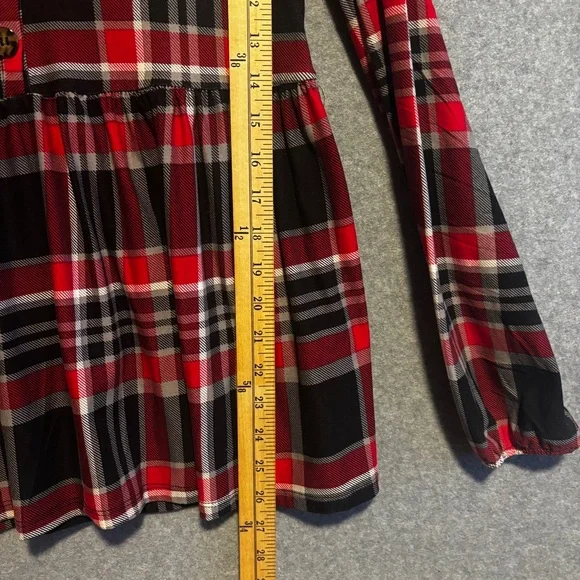 Alison Andrews Babydoll V-Neck Peasant Sleeve Blouse M Red Plaid - Picture 4 of 8